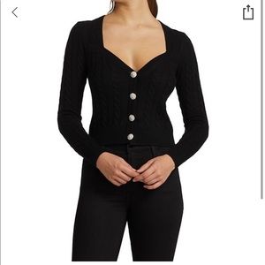 Ronny Kobo Collection Black Cable Knit Cardigan with Silver Buttons